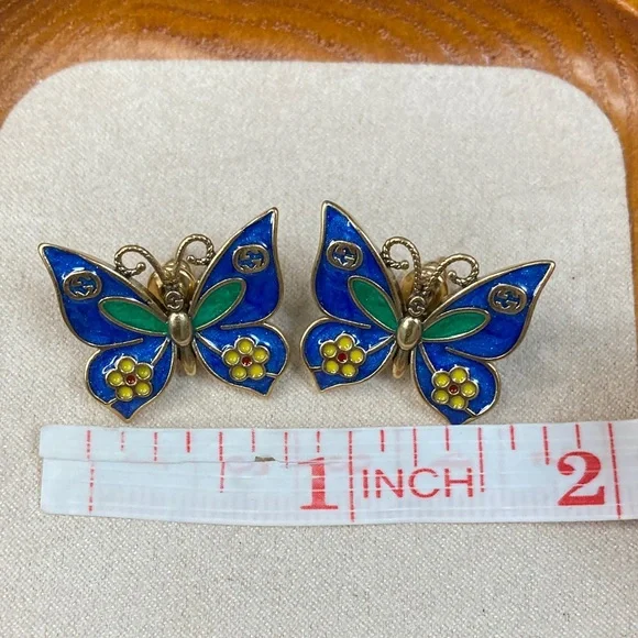 Gucci Blue and Green Butterfly Earrings - Picture 2 of 3